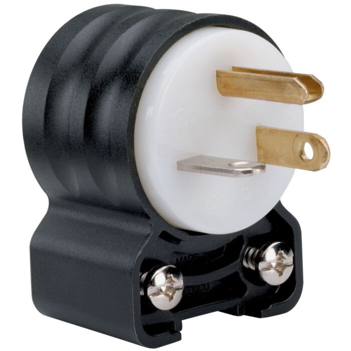 Pass & Seymour 125 VAC 20 A Blk/White Angled Extra Hard Use Straight Blade Plug