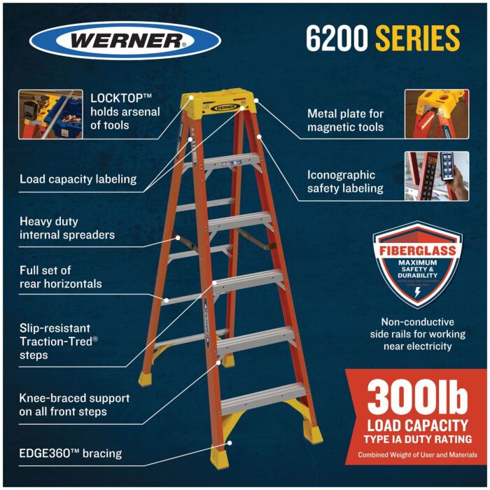 Ladder Series Level3 10冊セット Werner Type IA Fiberglass Step Ladder - 10 ft