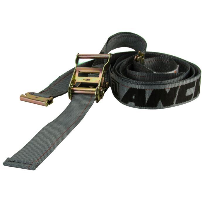 Ancra Cargo Logistics Ratchet Strap w/ Spring-Actuated E-Fittings (Gray) 2 in. x 16 ft