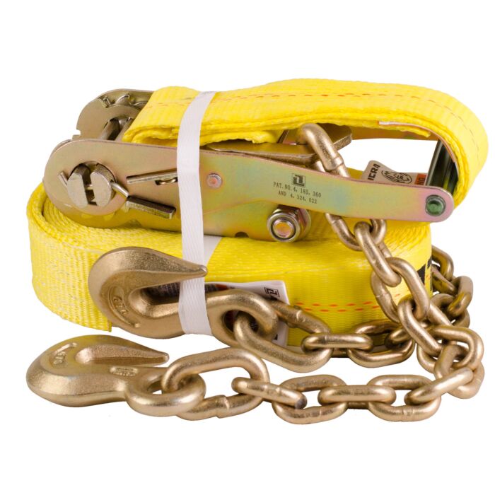 Ancra Cargo Ancra 500 Series 45982-15 Strap, 2 in W, 27 ft L, Polyester, Yellow, 3333 lb Working Load, Chain Anchor End