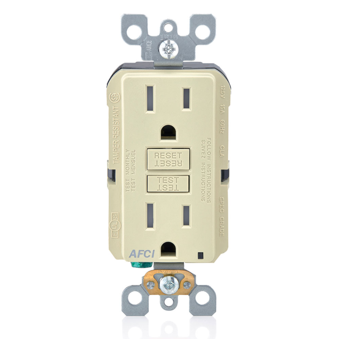 Leviton 15A 125V AFCI Tamper-Resistant Receptacle/Outlet with 20A Feed-Through (Ivory)