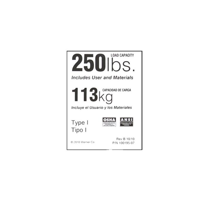 Werner 250 lb LeanSafe Ladder Label