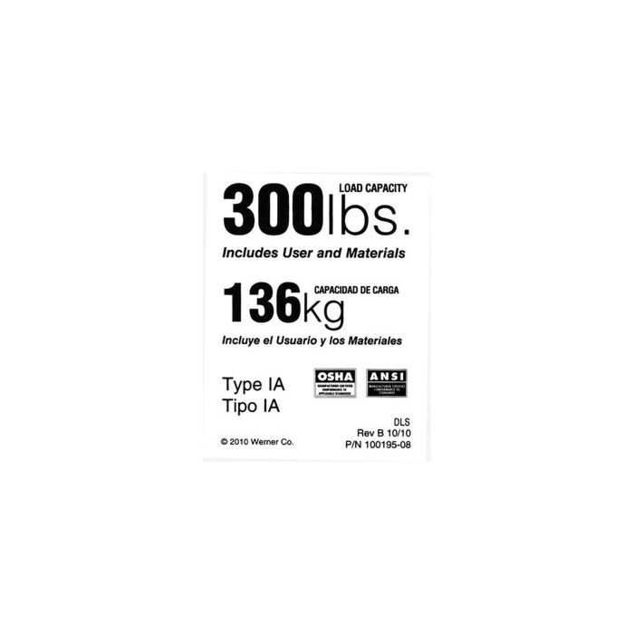 Werner 300 lb LeanSafe Ladder Label