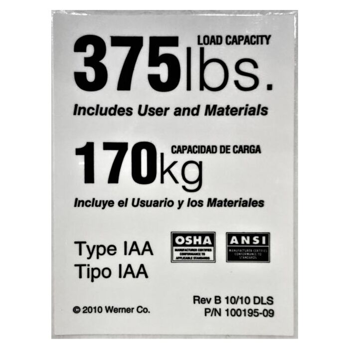 Werner 375 lb LeanSafe Ladder Label