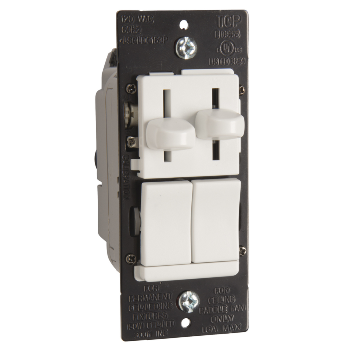 Pass & Seymour LS Series CFL/LED/Incandescent Single Pole/3-Way Slide Dimmer with Single Pole/3-Way, 3-Speed De-Hummer Fan Control, Preset, White