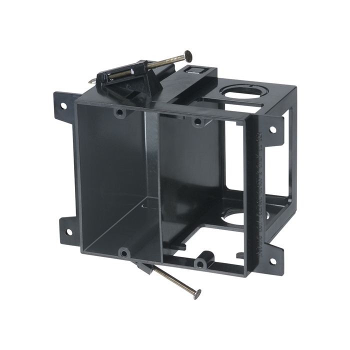 Arlington Industries Power and low voltage box for new construction, nail on. Low voltage side provides combination 1/2" and 3/4" knockout. 2 hour fire rating. 20 cu. in.