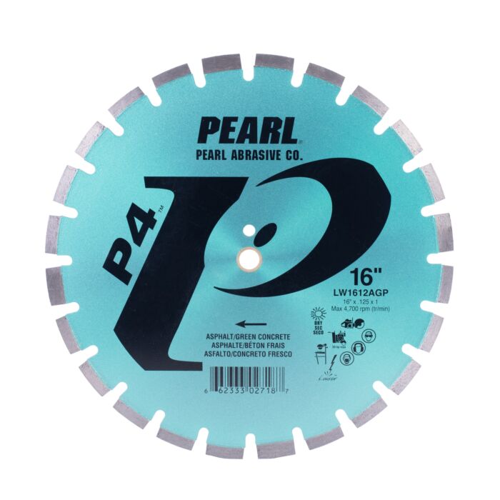 Pearl Abrasives P4™Asphalt and Green Concrete Dry - 16 x .125 x 1, 20mm Pearl P4™ Asphalt & Green Concrete Segmented Blade, 12mm Rim