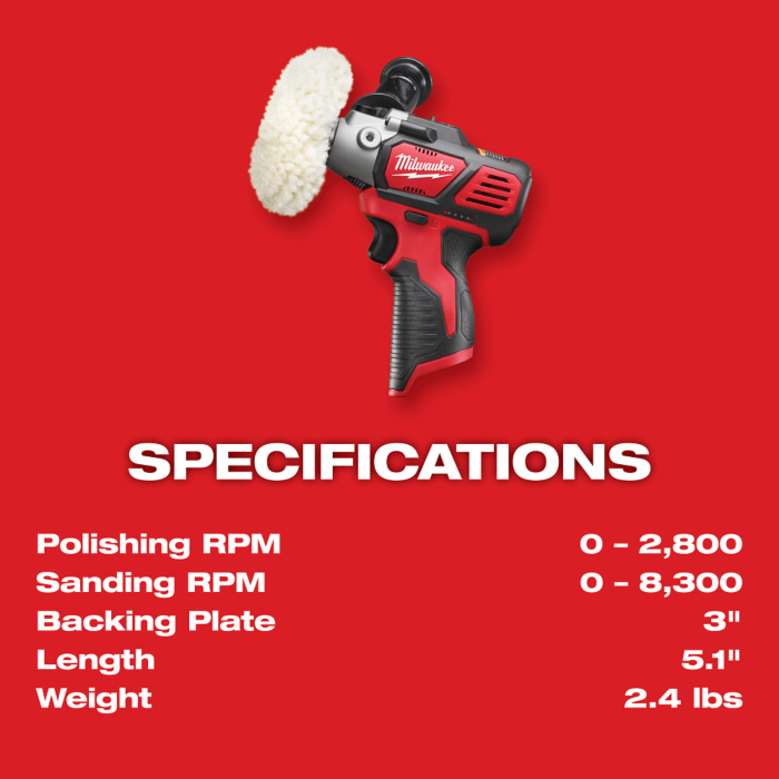 Milwaukee M12™ Cordless Variable Speed Polisher/Sander (Bare Tool)