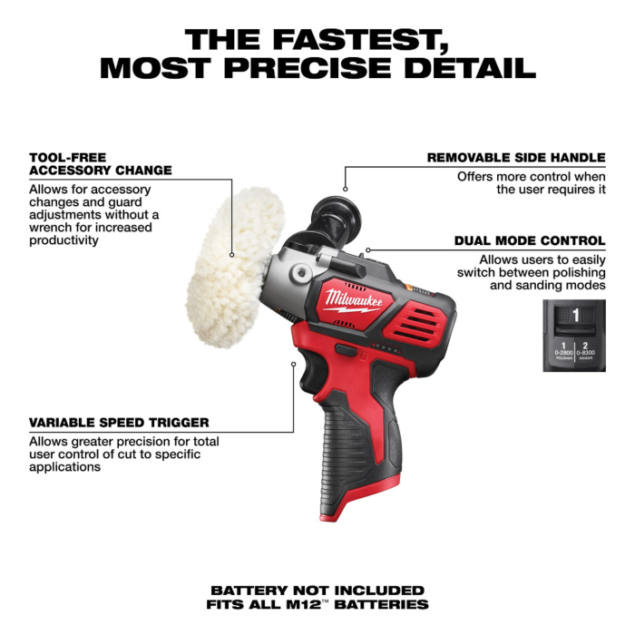 Milwaukee M12™ Cordless Variable Speed Polisher/Sander (Bare Tool)