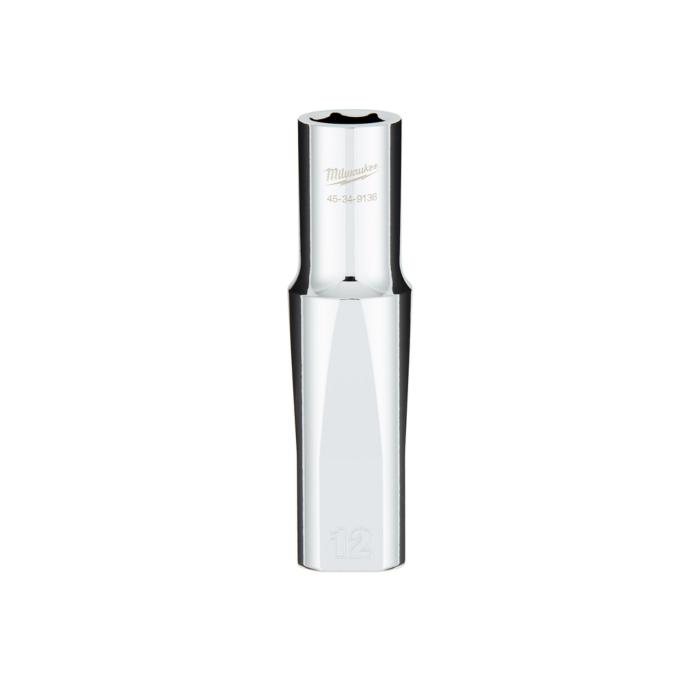 Milwaukee 1/2" Drive 12MM Metric 6-Point Deep Socket with FOUR FLAT™ Sides