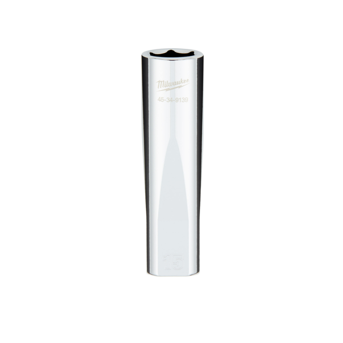 Milwaukee 1/2" Drive 15MM Metric 6-Point Deep Socket with FOUR FLAT™ Sides