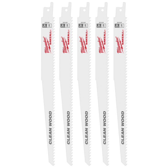 Milwaukee 9" 6 TPI Fleam Ground SAWZALL® Blade for Clean Wood (5 PK)