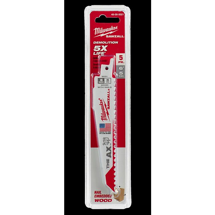 Milwaukee 6" 5 TPI AX™ SAWZALL® Blade for Wood with Nails (5 PK)