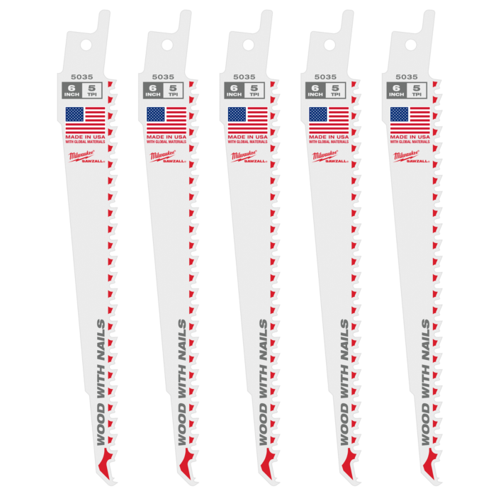 Milwaukee 6" 5 TPI SAWZALL® Blade for Wood with Nails (5 PK)