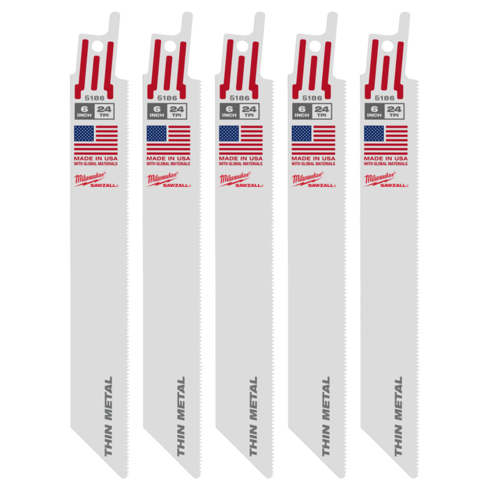 Milwaukee 6" 24 TPI SAWZALL® Blade for Thin Metal (5 PK)