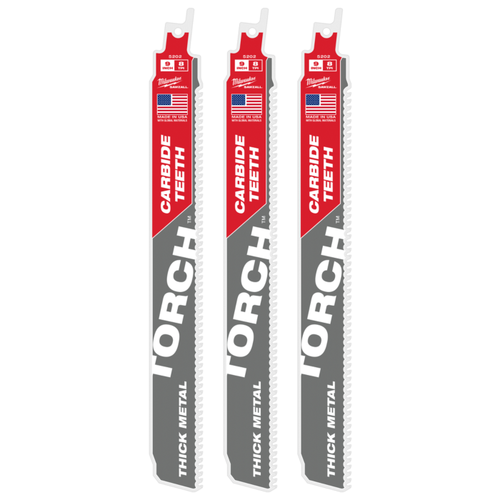 Milwaukee 9" 8 TPI TORCH™ with Carbide Teeth SAWZALL® Blades (3 PK)