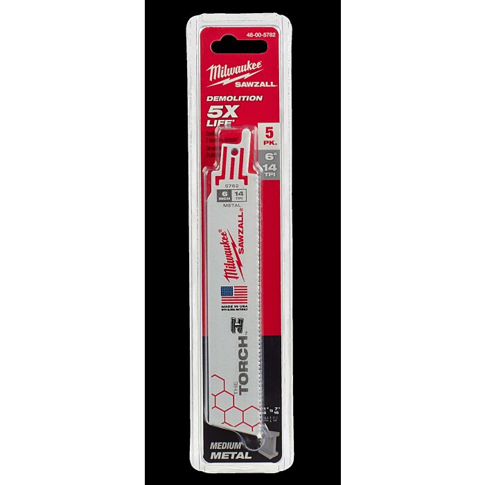 Milwaukee 6" 14 TPI TORCH™ SAWZALL® Blade for Medium Metal (5 PK)
