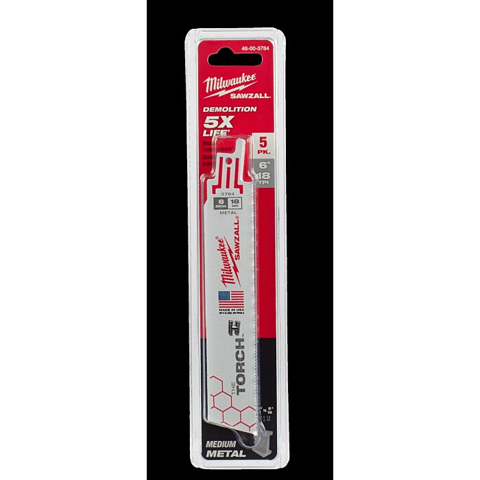 Milwaukee 6" 18 TPI TORCH™ SAWZALL® Blade for Medium Metal (5 PK)