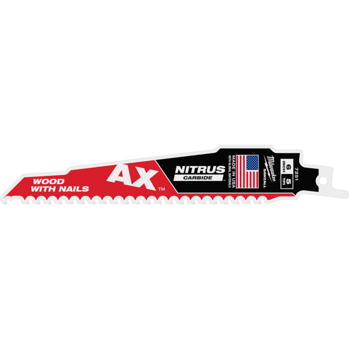Milwaukee 5 TPI AX™ w/NITRUS™ Carbide Teeth SAWZALL® Blade for Wood with Nails - 6 in.