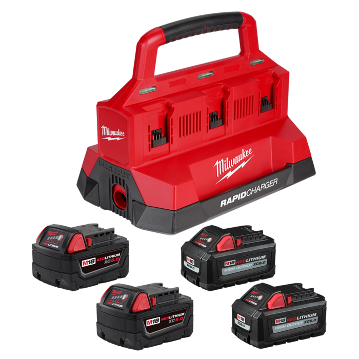Milwaukee M18 PACKOUT 6 Bay Rapid Charger Kit w/ 4 Batteries