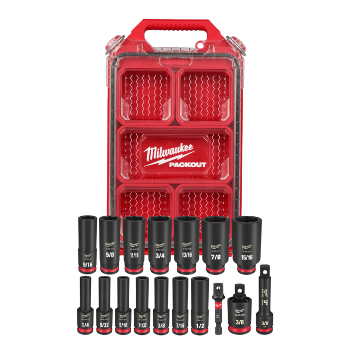 Milwaukee 17PC SHOCKWAVE™ Impact Duty Socket 3/8” Drive SAE Set with PACKOUT™