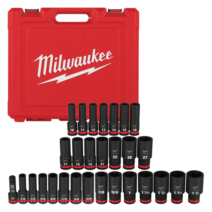 Milwaukee 29PC SHOCKWAVE™ Impact Duty 1/2" Drive SAE & Metric Deep 6 Point Socket Set