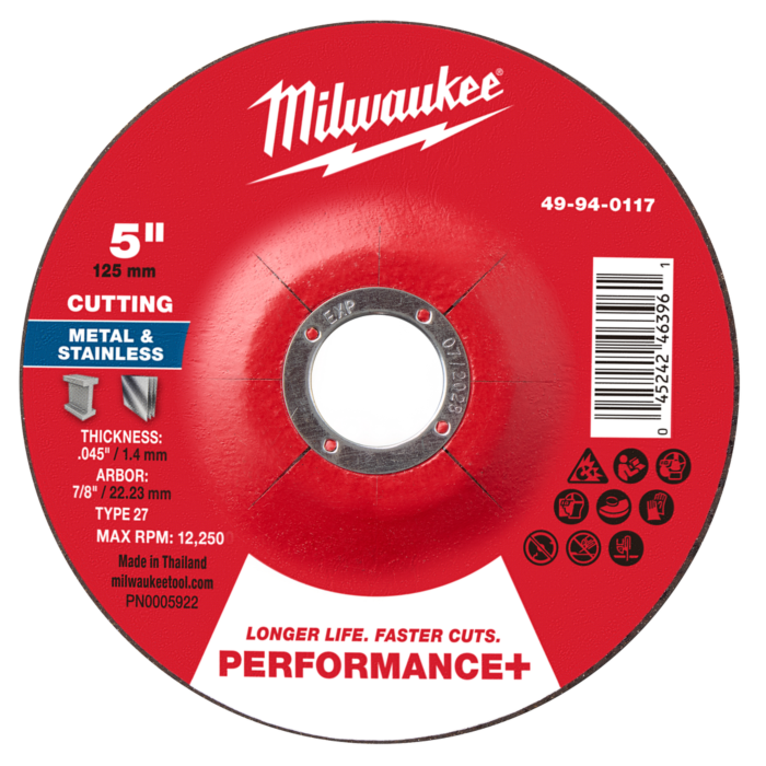 Milwaukee Type 27 Performance+ Metal Cut-Off Wheel - 5 in. x .045 in. x 7/8 in. P