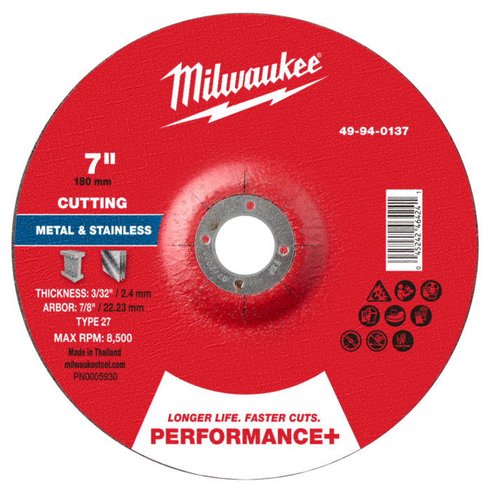 Milwaukee Type 27 Performance+ Metal Cut-Off Wheel - 7 in. x 3/32 in. x 7/8 in. P