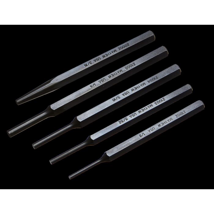 Mayhew Tools Round Alloy Steel BlackOxide Pin Pneumatic Punch Set
