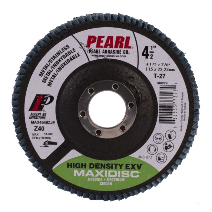 Pearl Abrasives Maxidisc™ EXV Zirconia High Density - MAX4540ZJE 4.5" x 7/8" Zirc EXV Flap Disc - 40 grit