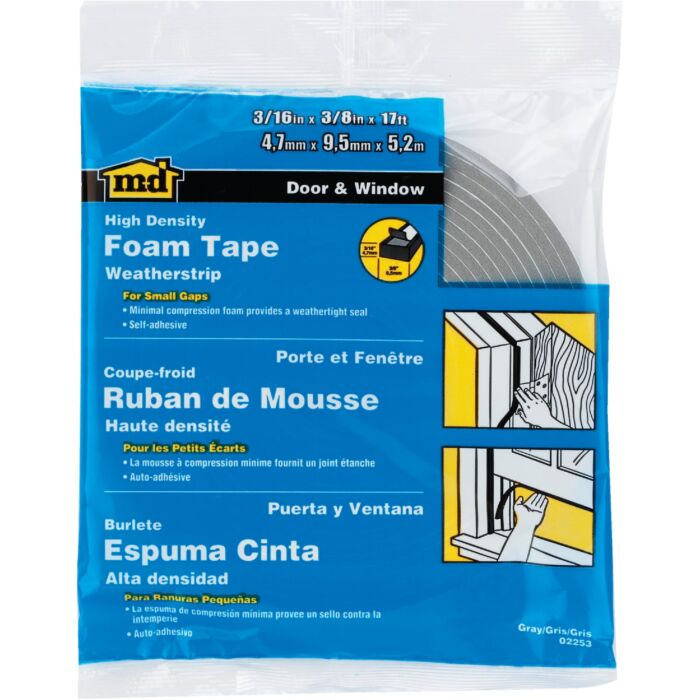 M D Building Products 3 8 In. W x 3 16 In. H x 17 Ft. L Gray Foam Window Seal for Small Gaps