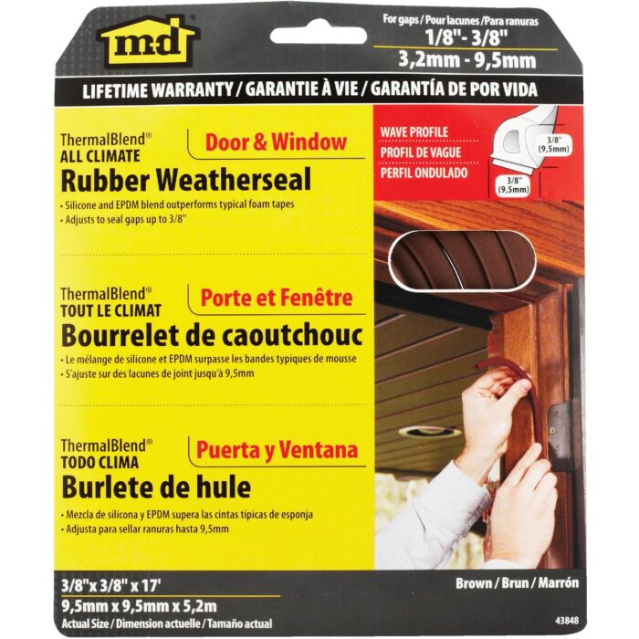 M-D Building Products 3/8 In. x 3/8 In. x 17 Ft. Brown Premium Silicone Rubber PLATINUM Window Seal for Ex-Large Gaps