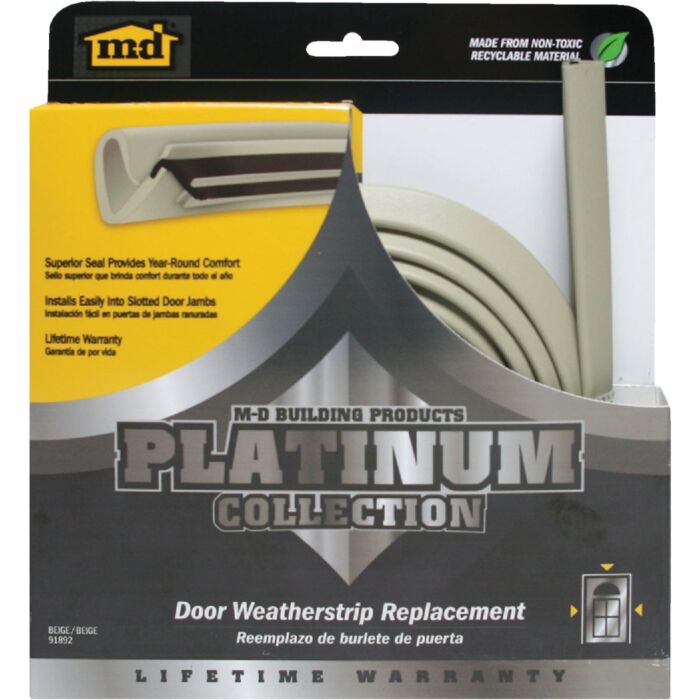 M-D Building Products 84 In. Premium Rubber PLATINUM Top and Sides Door Seal for Doors with Kerf/Channel, Beige