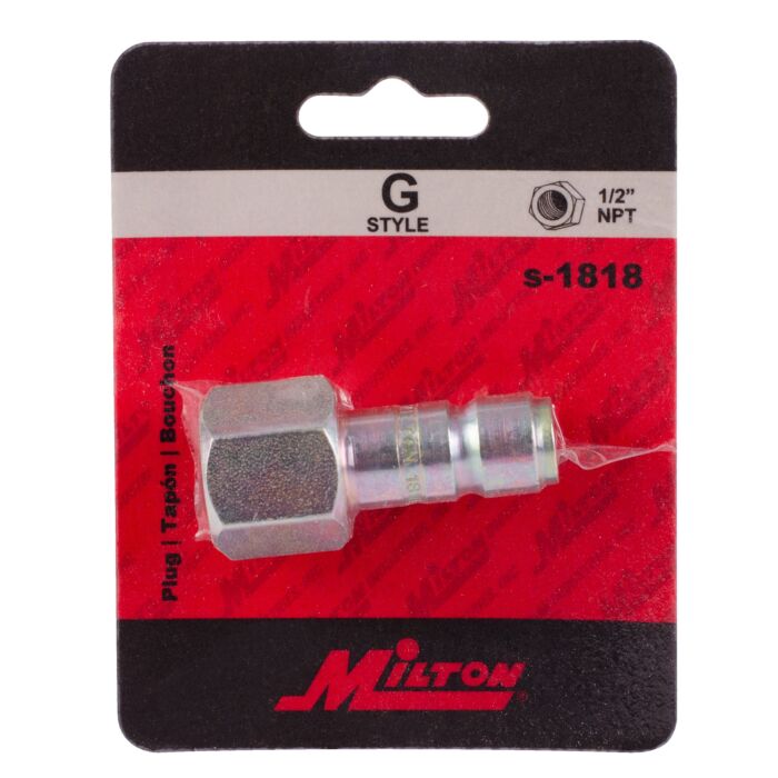 Milton Industrial Air Plug Tool Fitting, G-Style 1/2-in FNPT, 300 PSI/99 SCFM, High SCFM Air Compressor Quick Connect Air Hose Fitting