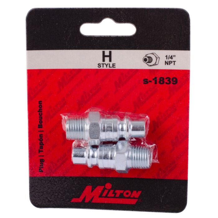 Milton 1/4" MNPT H-style Air Compressor Quick Connect Air Fitting Plug (2pk)