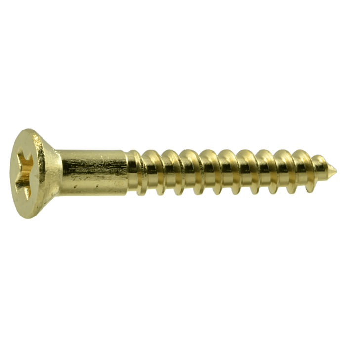 #6 x 1" Phillips Flat Head, Wood Screw, Brass (Bulk Box 1 lb)