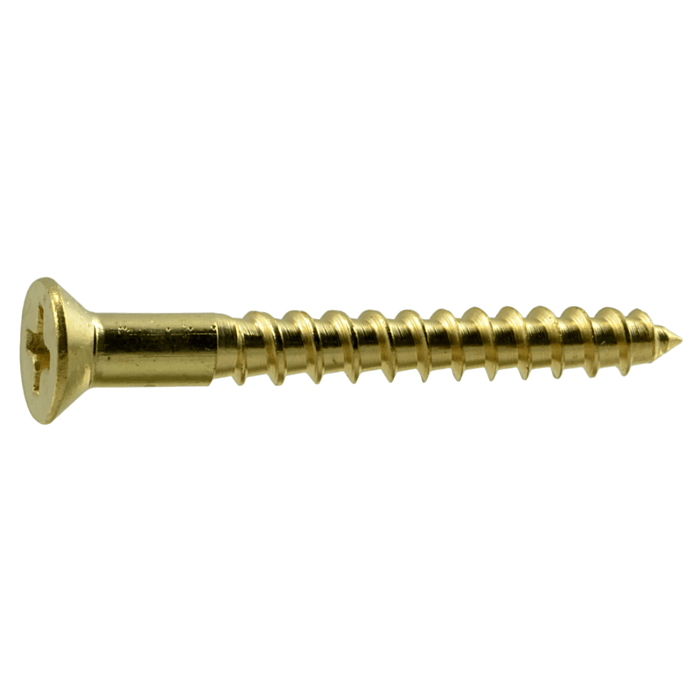 #6 x 1-1/4" Phillips Flat Head, Wood Screw, Brass (Bulk Box 1 lb)