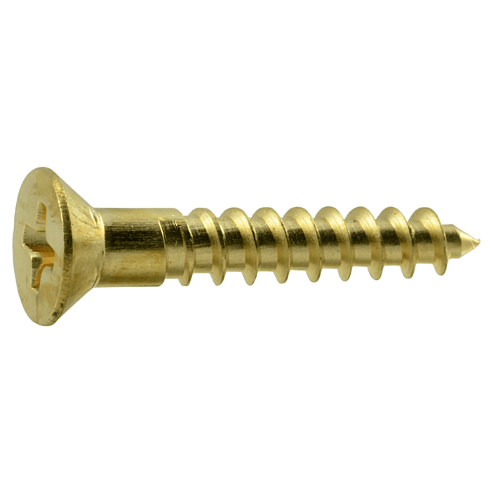 #8 x 1" Phillips Flat Head, Wood Screw, Brass (Bulk Box 1 lb)