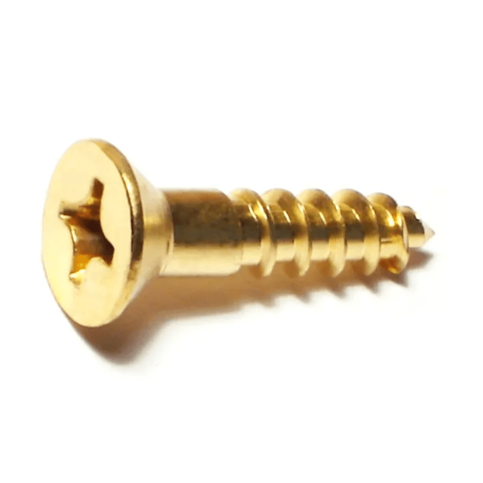 #12 x 1" Phillips Flat Head, Wood Screw, Brass (Bulk Box 1 lb)