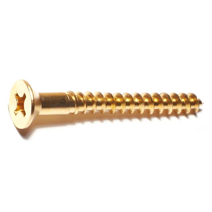 #12 x 2" Phillips Flat Head, Wood Screw, Brass (Bulk Box 1 lb)