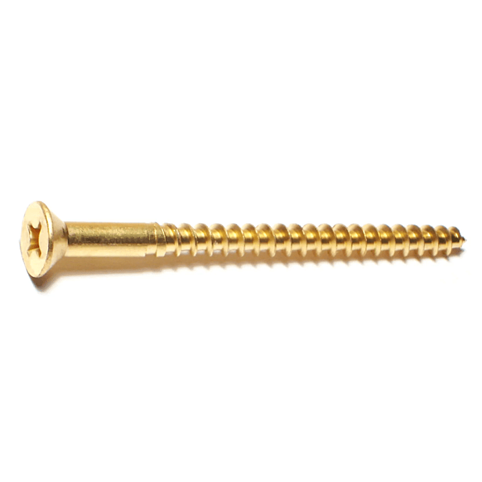 #12 x 3" Phillips Flat Head, Wood Screw, Brass (Bulk Box 1 lb)