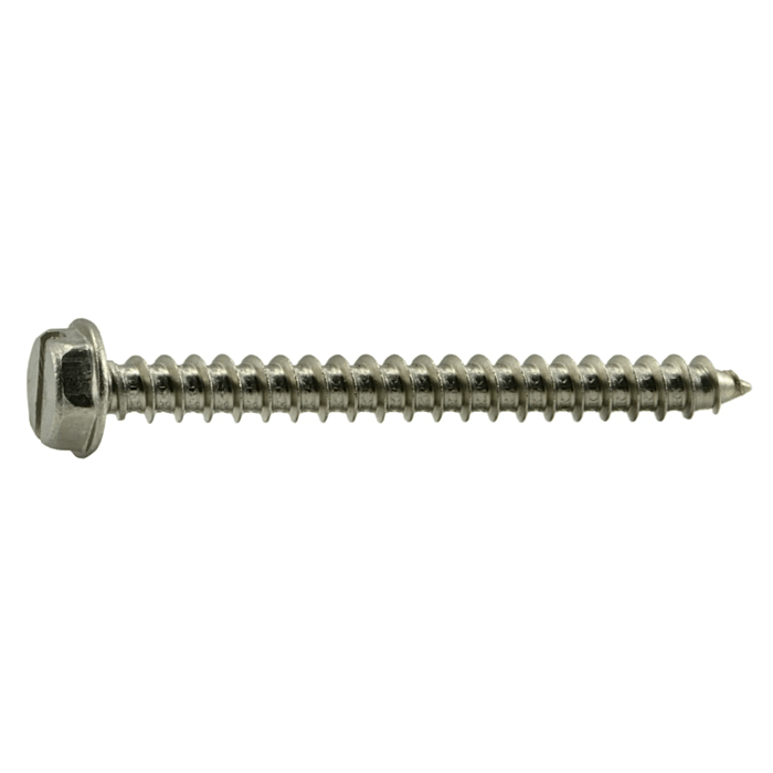 #10 x 2" Slotted Hex Washer Head, Sheet Metal Screw, Stainless Steel (Bulk Box 1 lb)