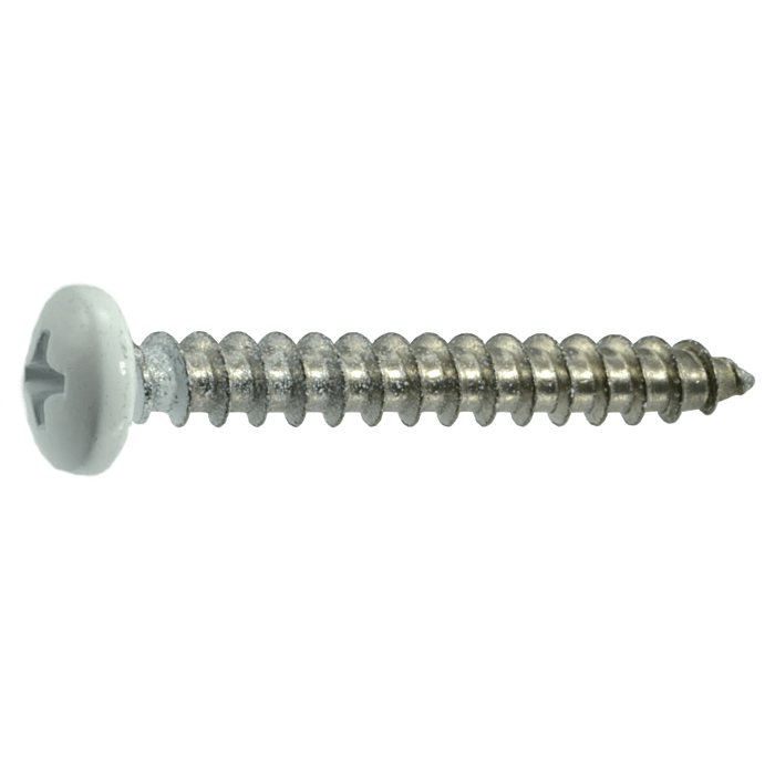 #10 x 1" Phillips Pan Head, Shutter Screw, Stainless Steel, White (Bulk Box 1 lb)
