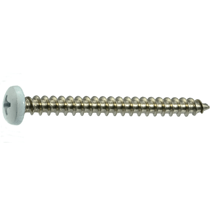#10 x 2" Phillips Pan Head, Shutter Screw, Stainless Steel, White (Bulk Box 1 lb)