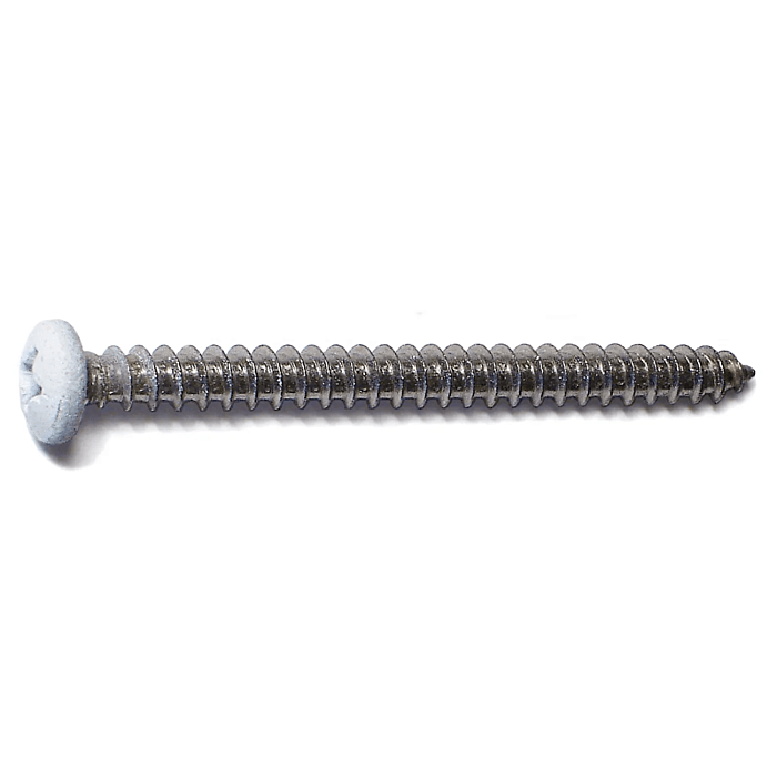 #8 x 2" Phillips Pan Head, Sheet Metal Screw, Stainless Steel, White (Bulk Box 1 lb)