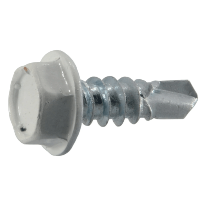 #8 x 1/2" Hex Washer Head, Gutter Screw, Zinc, White (Bulk Box 1 lb)