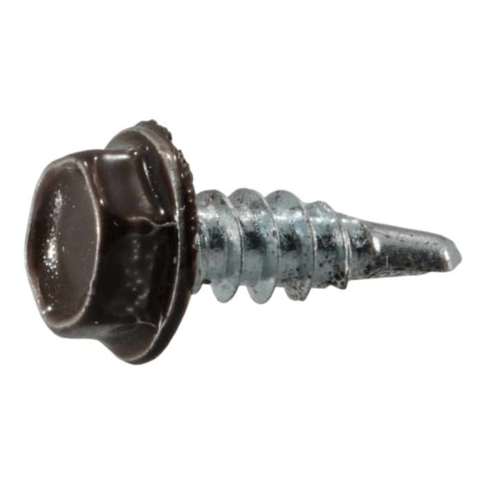 #8 x 1/2" Hex Washer Head, Gutter Screw, Zinc, Brown (Bulk Box 1 lb)
