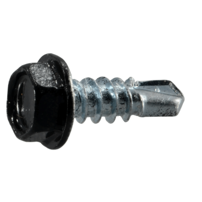 #8 x 1/2" Hex Washer Head, Gutter Screw, Zinc, Black (Bulk Box 1 lb)