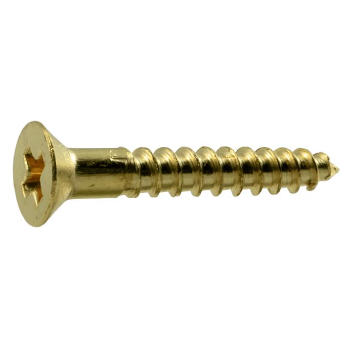 #4 x 3/4" Phillips Flat Head, Wood Screw, Brass (Bulk Box 8 pk)