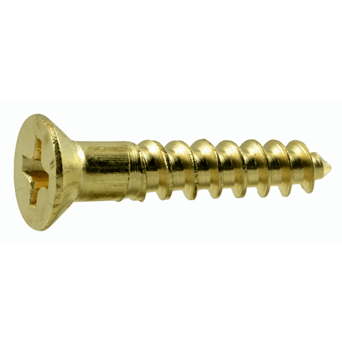#6 x 3/4" Phillips Flat Head, Wood Screw, Brass (Bulk Box 8 pk)